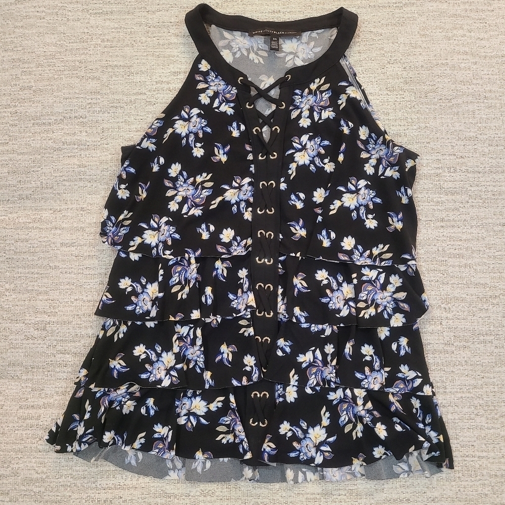 WHITE HOUSE BLACK MARKET Women Polyester Halter Tank Top Layered Shell Floral XS